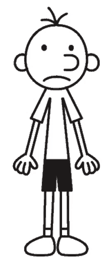 a black and white drawing of a cartoon character with a sad look on his face