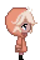 a pixel art drawing of a girl with blonde hair wearing an orange hoodie