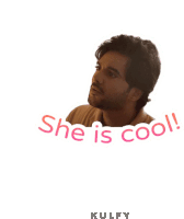 a sticker of a man with the words " she is cool " on it