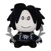 a black and white stuffed toy with a face that says ' 00 ' on it
