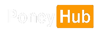 the logo for pony hub is orange and white on a white background .