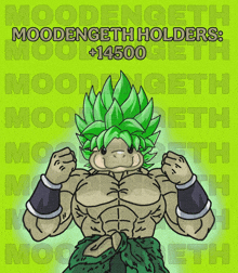 a cartoon character with green hair and the words " moodengeth holders "