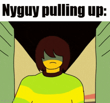 a cartoon of kris from undertale pulling up his sweater