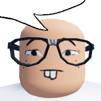 a cartoon character wearing glasses and a speech bubble above his head