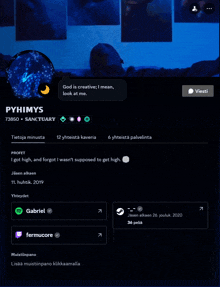 a screenshot of a person 's profile that says pyhimys