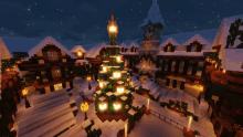 a christmas tree in the middle of a snowy area