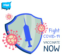 a poster that says " fight covid-19 vaccinate now " on it