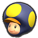 a blue mushroom with a yellow polka dot on it and a yellow hat on it .