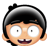 a cartoon boy with black hair and white eyes