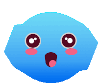 a blue cartoon character with a surprised face