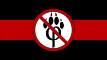 a black and red flag with a paw print in a red circle with a crossed out letter p