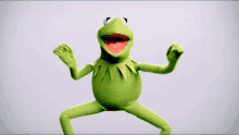 kermit the frog from the sesame street dancing with his arms outstretched