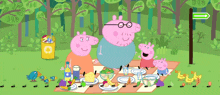 peppa pig and her family are having a picnic in the park