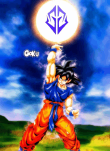 a picture of a cartoon character called goku holding a ball