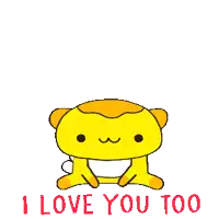 a cartoon of a yellow cat with two rabbits on its head and the words i love you too