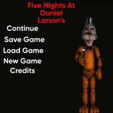 a poster for five nights at daniel larson 's with a teddy bear on it