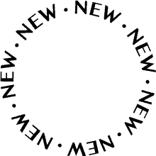 a black and white circle with the words new written around it