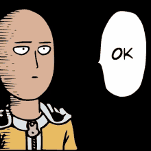 a cartoon of a bald man with a speech bubble saying ok