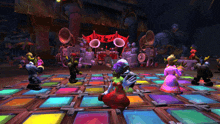 a group of orcs are dancing on a dance floor