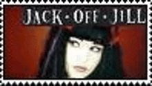 a postage stamp with a woman 's face and the words jack off jill written on it .