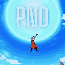 a cartoon character is flying through the air with the words pnd behind him