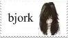 a black and white photo of a woman 's head with the word bjork written on it .