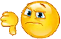 a yellow smiley face with blue eyes is giving a thumbs down