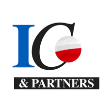 a logo for ic & partners has a red white and blue circle