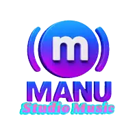 a logo for manu studio music with a purple and blue circle