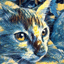 a close up of a painting of a cat