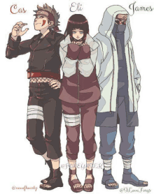 a drawing of a girl named eli standing next to a man and a woman