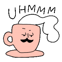 a cartoon drawing of a cup of coffee with a mustache and the words uhmm on the bottom