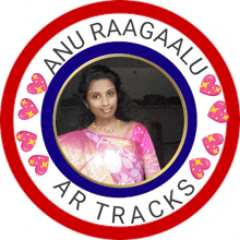 a logo for anu raagaalu ar tracks with a woman in a pink saree