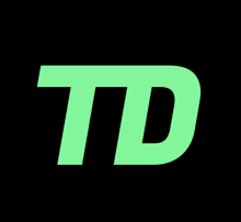 a green letter td is against a black background