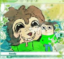 a cartoon drawing of a boy and a monkey with the word randy on the bottom