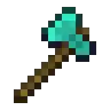 a pixel art of a diamond axe with a wooden handle on a white background .