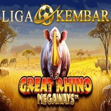 an advertisement for great rhino megaways shows a rhino with a large horn