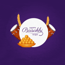 a purple background with a white circle that says happy baisakhi 14 april