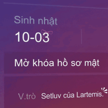 a purple background with the words sinh nhật 10:03