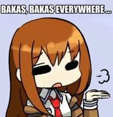 a cartoon of a girl with bakas bakas everywhere written above her