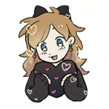 a drawing of a girl wearing a black sweater with hearts on the sleeves