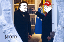 a man wearing a maga hat points to another man