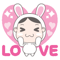 a cartoon of a girl wearing bunny ears with the word love behind her