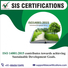 an advertisement for sis certifications shows an open book surrounded by greenery