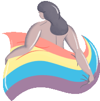 a naked woman is holding a rainbow flag