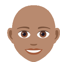 a bald head with brown eyes and a smile on its face