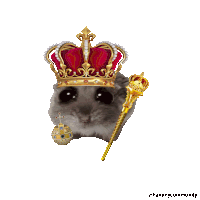 a hamster is wearing a crown and holding a sceptre