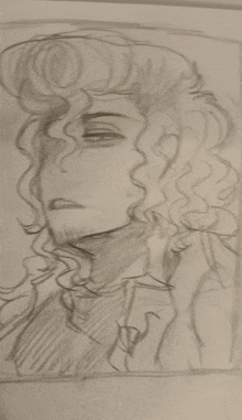 a pencil drawing of a man with curly hair