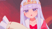 a girl with long white hair and a crown on her head