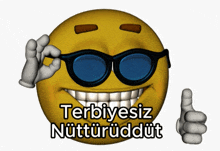 a smiley face with sunglasses and the words terbiyesiz nutturüddüt on it